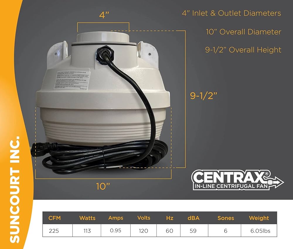 Suncourt 4-Inch Centrax Inline Centrifugal Fan — Quiet Duct